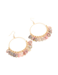 Gold Pink & Grey Multi Beaded Circle Drop Earrings - link has visual effect only