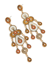 Gold Orange & White Bug Seed Beaded Drop Earrings - link has visual effect only