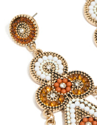 Gold Orange & White Bug Seed Beaded Drop Earrings - link has visual effect only