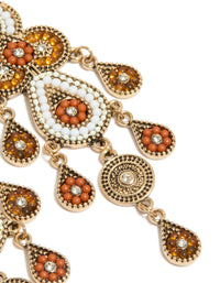 Gold Orange & White Bug Seed Beaded Drop Earrings - link has visual effect only