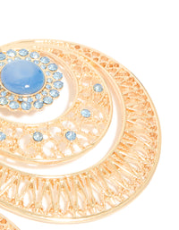 Gold Light Blue Stone & Diamante Detailed Boho Drop Earrings - link has visual effect only
