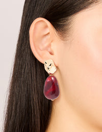 Gold Marbled Red Acrylic Beaded Drop Earrings - link has visual effect only