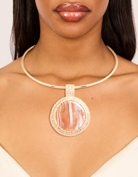 Gold Brown Marbled Stone Torque Pendant Necklace - link has visual effect only