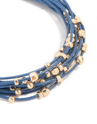 Blue Cord & Gold Beaded Layered Bracelet - link has visual effect only