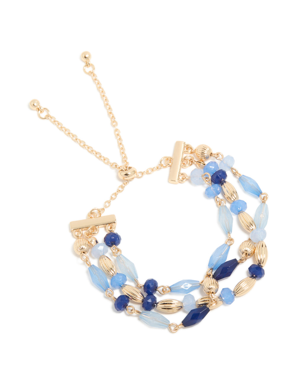 Gold Light & Dark Beaded Triple Layered Toggle Bracelet