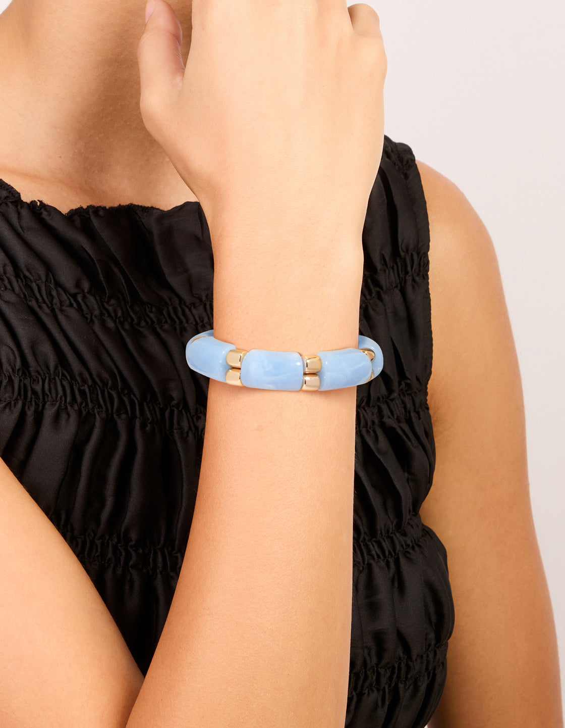Blue Stone & Gold Beaded Stretch Bracelet