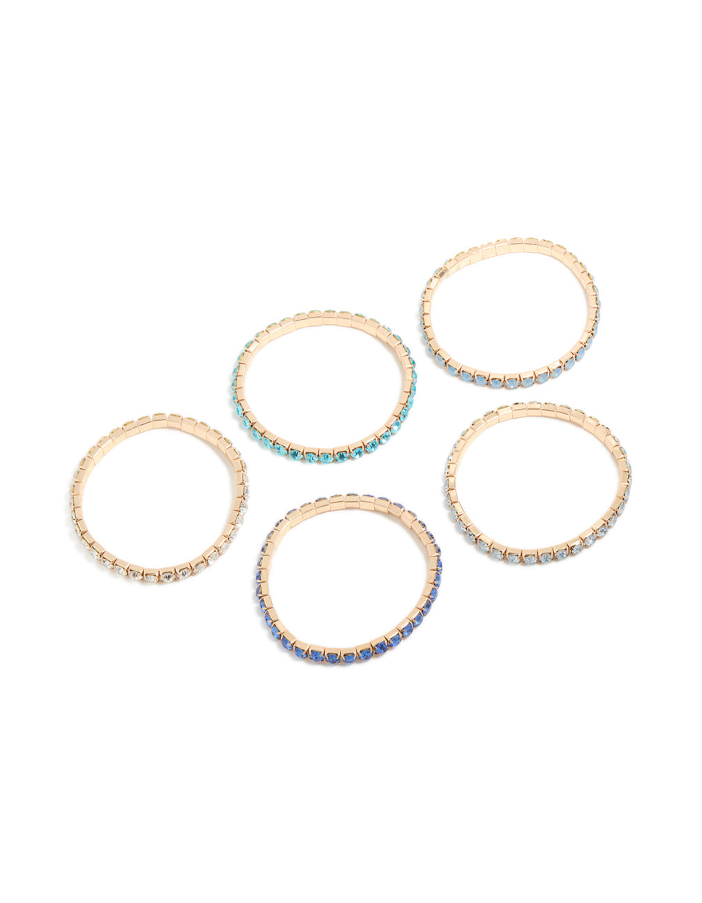Gold Blue Diamante Cup Chain Stretch Bracelets 5-Pack