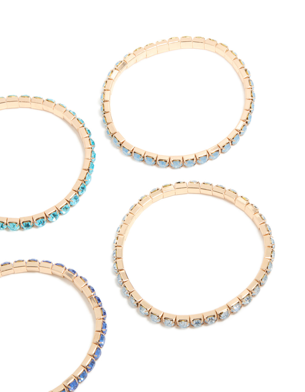 Gold Blue Diamante Cup Chain Stretch Bracelets 5-Pack