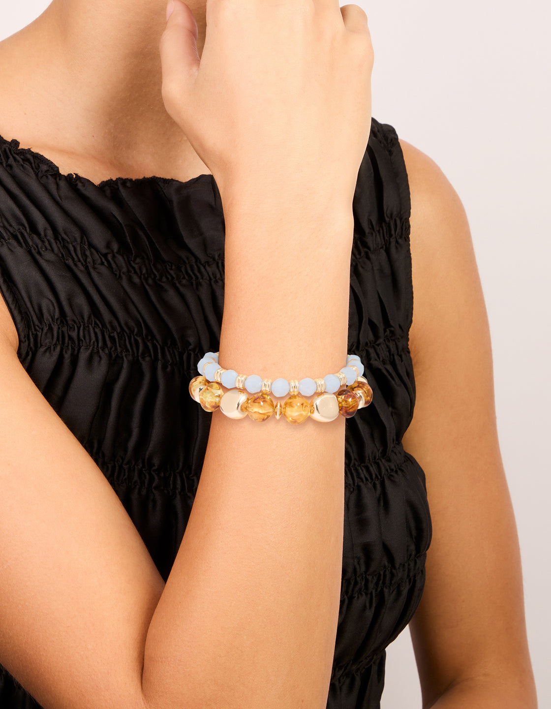 Blue & Brown Beaded Stretch Bracelets 2-Pack