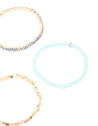 Gold & Blue Beaded Stretch Bracelets 4-Pack - link has visual effect only
