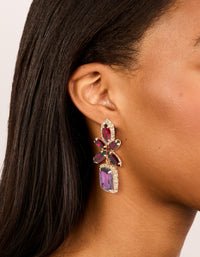 Gold Red & Purple Diamante  Flower Square Drop Earrings - link has visual effect only