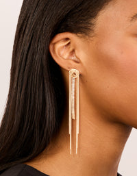 Showcasing gold diamante round tassel drop earrings with statement style side - link has visual effect only