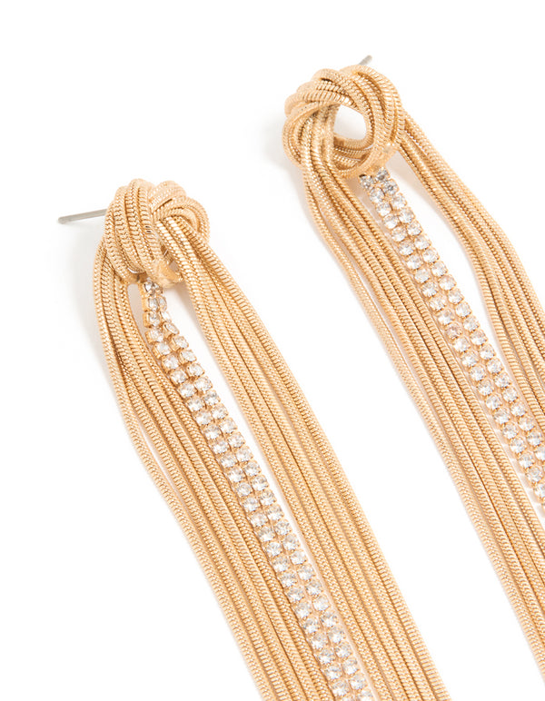 Designed with gold diamante round tassel drop earrings featuring statement style detail