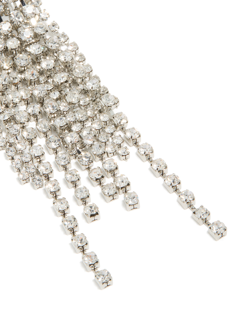 Highlighting silver diamante dazzle tassel drop earrings with statement style detail view