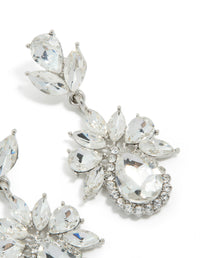 Silver Diamante Mini Floral Drop Earrings - link has visual effect only