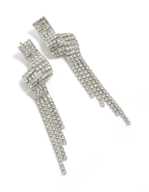 Silver Diamante Shiny Zigzag Drop Earrings