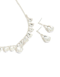 Silver Multi Diamante Necklace & Drop Earrings Set - link has visual effect only