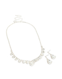 Silver Multi Diamante Necklace & Drop Earrings Set - link has visual effect only