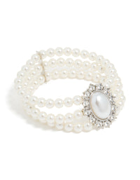 Silver Diamante & Pearl Layered Bracelet - link has visual effect only