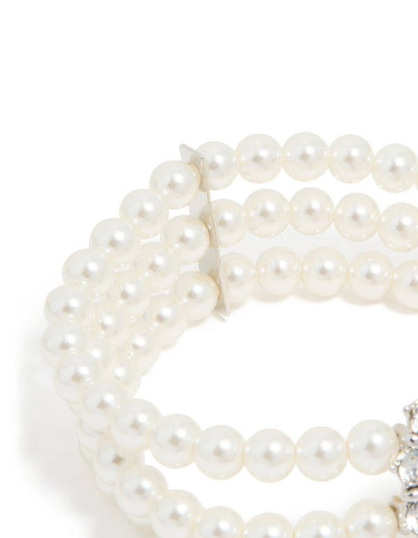 Silver Diamante & Pearl Layered Bracelet