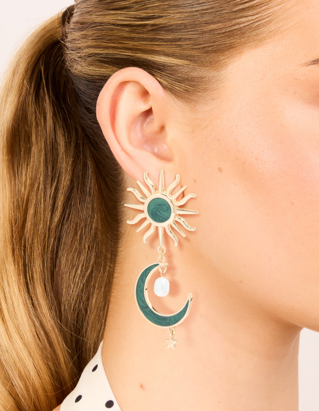 Gold Green Marbled Celestial Drop Earrings