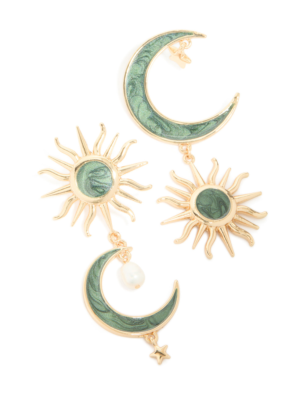 Gold Green Marbled Celestial Drop Earrings