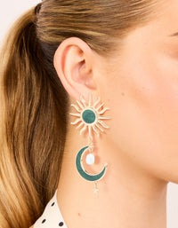 Gold Green Marbled Celestial Drop Earrings - link has visual effect only