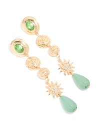 Gold Swirl & Green Diamante Drop Earrings - link has visual effect only