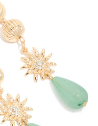 Gold Swirl & Green Diamante Drop Earrings - link has visual effect only