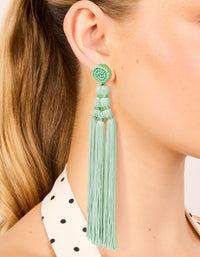 Light Green Fabric Tassel Drop Earrings - link has visual effect only