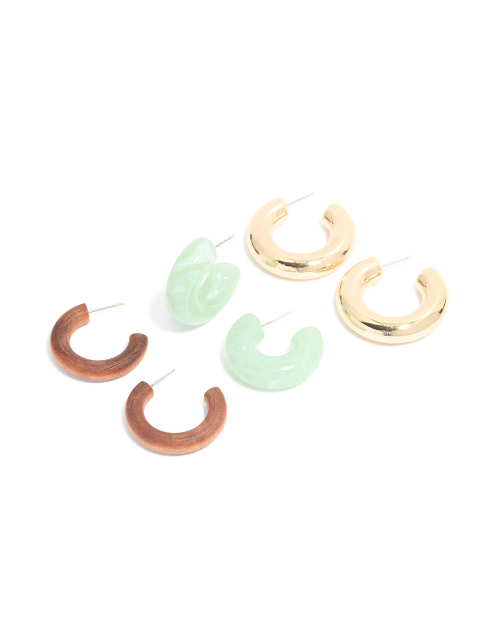 Gold Brown & Green Open Hoop Earrings 3-Pack