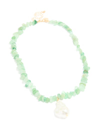Gold Green Semi Precious Chip & Molten Pearl Necklace - link has visual effect only