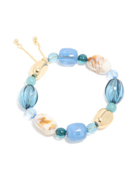 Gold Organic Light Blue Beaded Toggle Bracelet - link has visual effect only