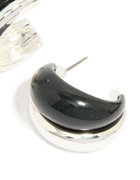 Silver Black Enamel Hoop Earrings - link has visual effect only