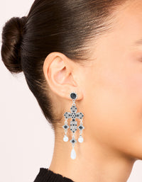 Antique Silver Pearl & Black Stone Textured Cross Drop Earrings - link has visual effect only