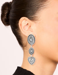 Antique Silver Textured Circle & Heart Drop Earrings - link has visual effect only