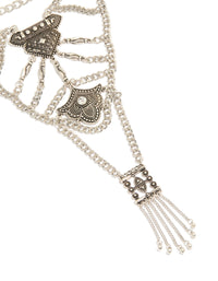 Antique Silver Textured Boho Long Chain Necklace - link has visual effect only