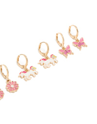Kids Gold Unicorn & Rainbow Huggie Earrings 4-Pack - link has visual effect only