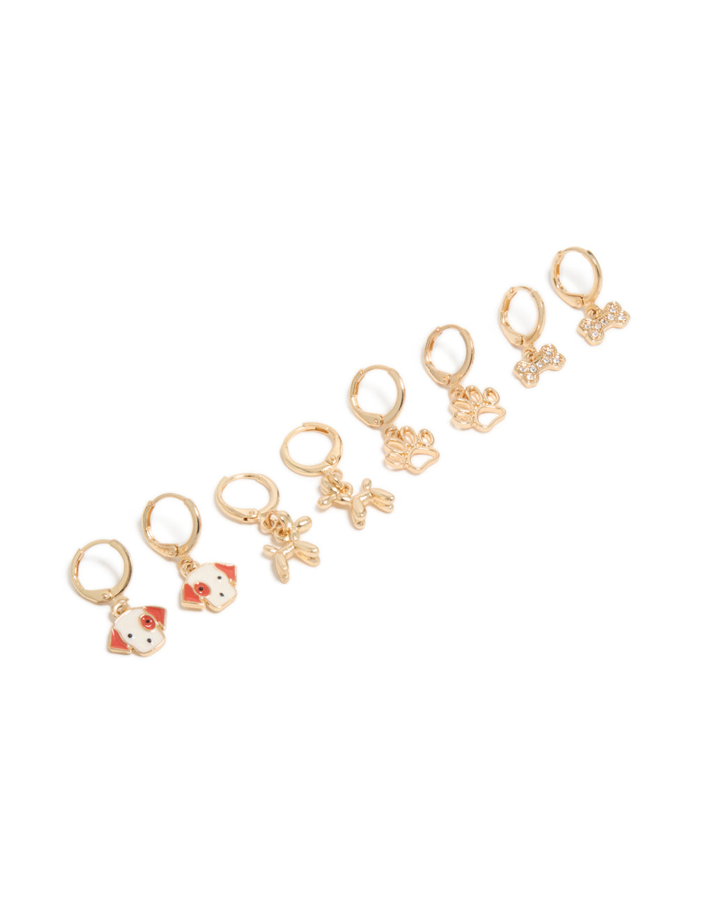 Kids Gold Dog & Paw Huggie Earrings 4-Pack