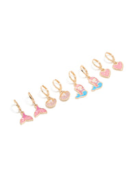 Kids Gold Mermaid Huggie Earrings 4-Pack - link has visual effect only