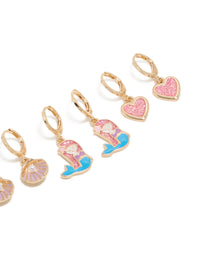 Kids Gold Mermaid Huggie Earrings 4-Pack - link has visual effect only