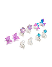 Kids Silver Ombre Sea Clip-On Earrings 5-Pack - link has visual effect only