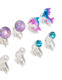 Kids Silver Ombre Sea Clip-On Earrings 5-Pack - link has visual effect only