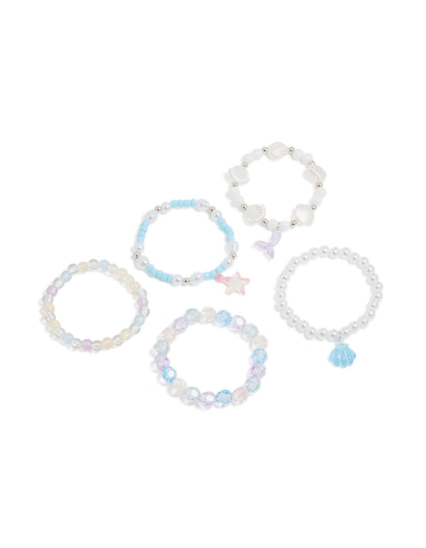 Kids Beaded Pearl Shell Stretch Bracelets 5-Pack