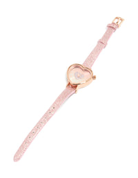 Kids Pink Glitter PU Leather Heart Watch - link has visual effect only