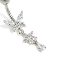 Surgical Steel Cubic Zirconia Butterfly & Flower Belly Bar - link has visual effect only