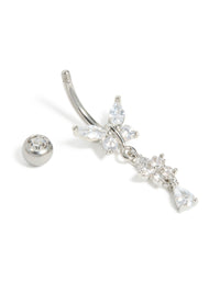 Surgical Steel Cubic Zirconia Butterfly & Flower Belly Bar - link has visual effect only