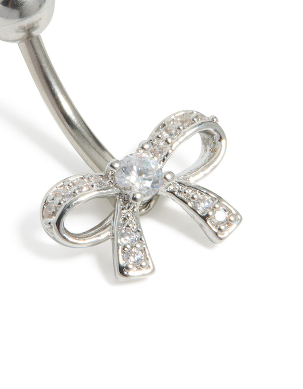 Surgical Steel Cubic Zirconia Pavé Bow Belly Bar