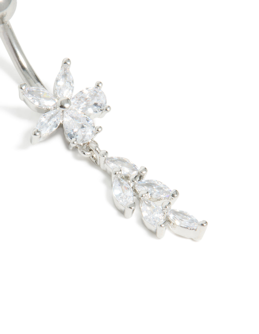 Surgical Steel Cubic Zirconia Flower Vine Drop Belly Bar