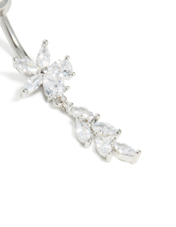 Surgical Steel Cubic Zirconia Flower Vine Drop Belly Bar